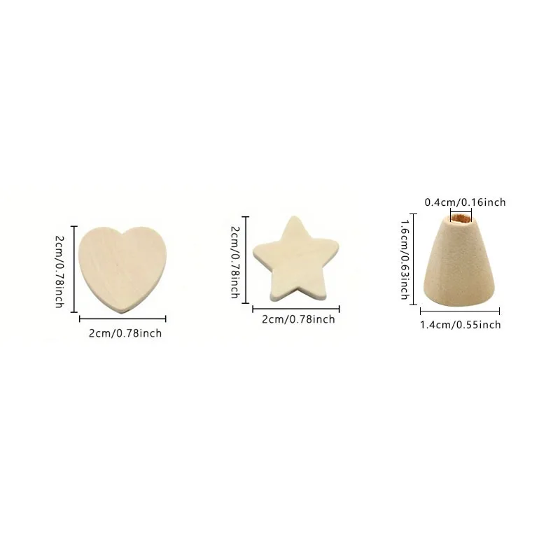 50Pcs 천연 나무 구슬 스타 하트 모양 미완성 나무 루즈 스페이서 구슬 공예용 구멍이 있는 DIY 쥬얼리 만들기