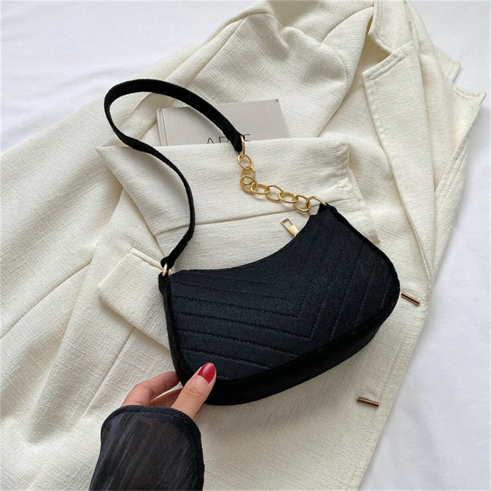 

Fashion Women Retro Underarm Bags Felt Solid Color Shoulder Bag Casual Purse Armpit Handbags Simple Purses Light Weigh Bag