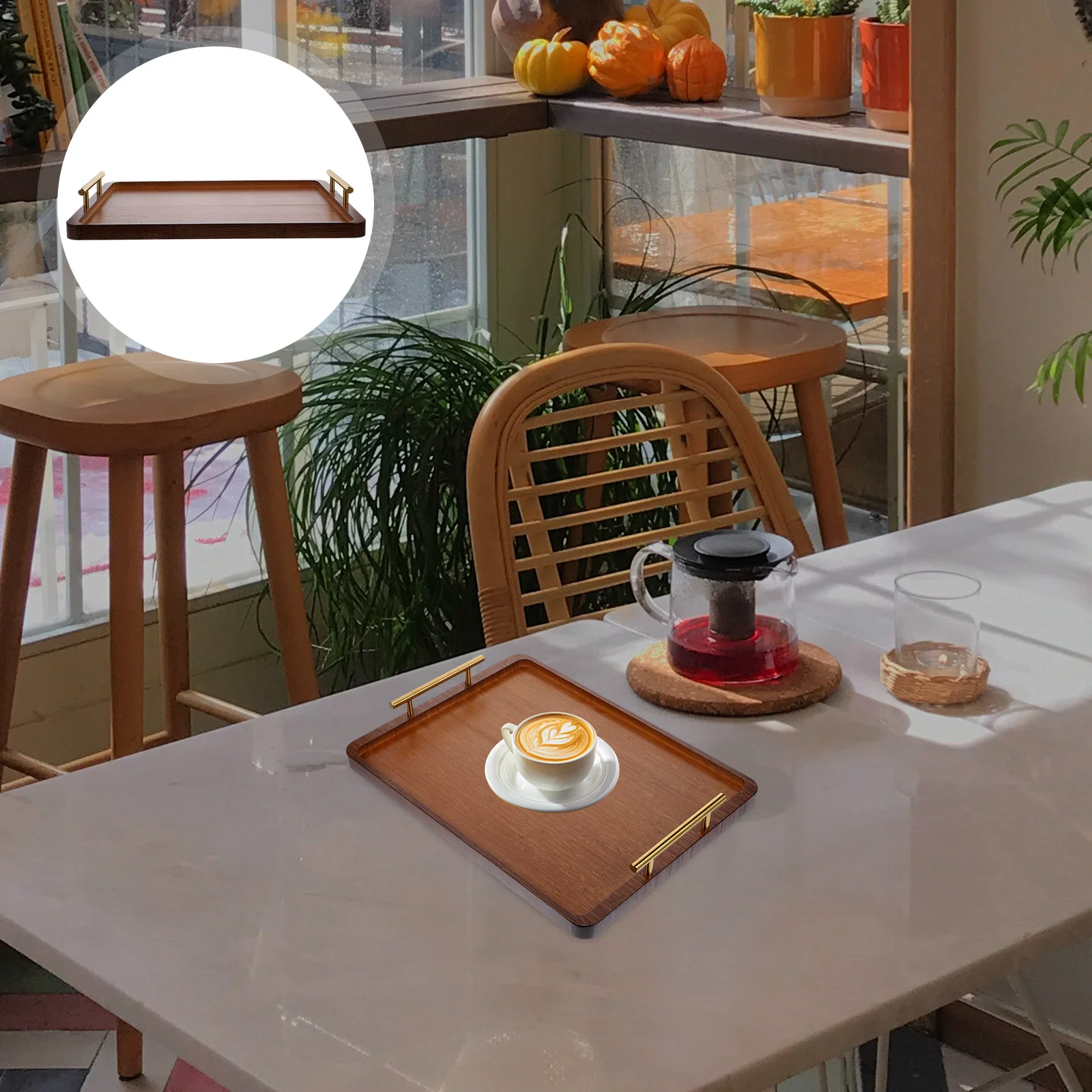 

Food Serving Tray Dessert Storage Plate Snack Serving Plate Rectangular Bmaboo Tray with Handles (L)