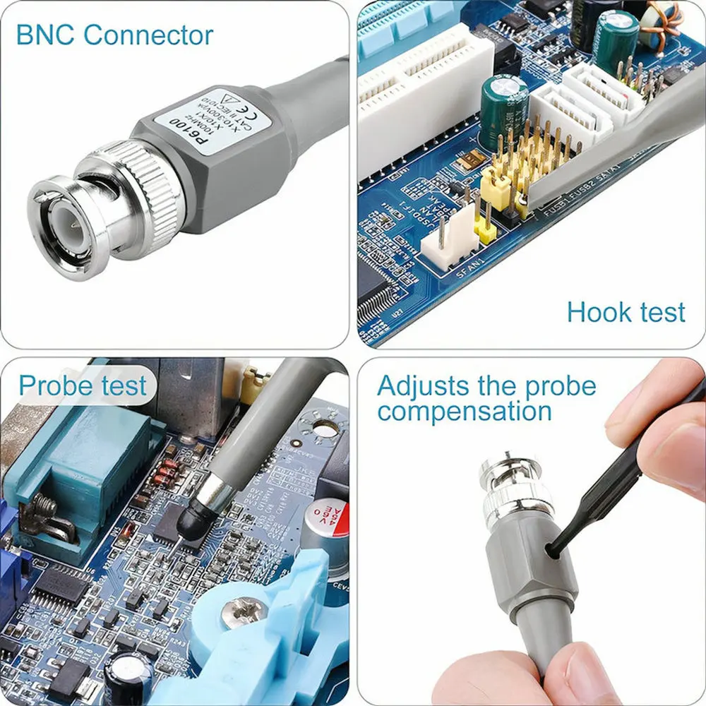 P6100 BNC Oscilloscope Probe Kit 100MHz 1X 10X Mayitr High Precision Scope Analyzer Alligator Clip Probes Test Leads