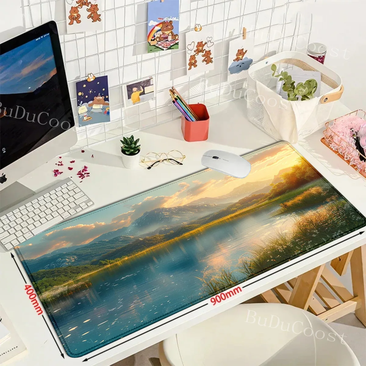 Mauspad mit Sonnenuntergangslandschaft XXL, großes Teclado-Mauspad, Landschaften, minimalistisches Gaming-Zubehör, große Schreibtischunterlage, Gamer-Tastatur, Teppich – Detail 10
