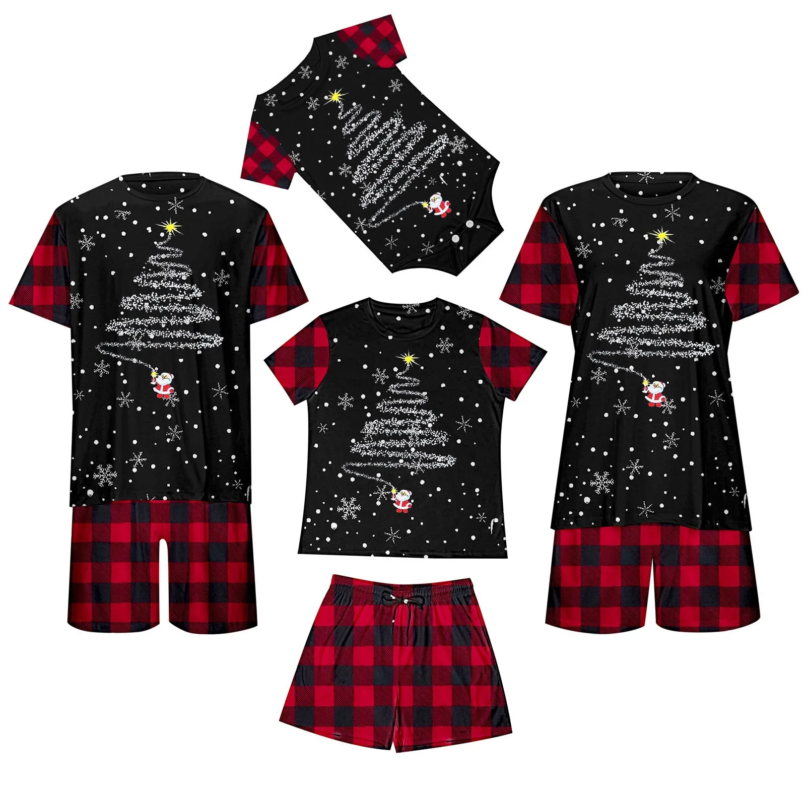 thumbnail image 5 of Conjunto de pijama familiar a juego con temática navideña, ropa de dormir para niños de manga corta y pantalones cortos, conjunto de pijamas para conjuntos familiares, 5 of 5