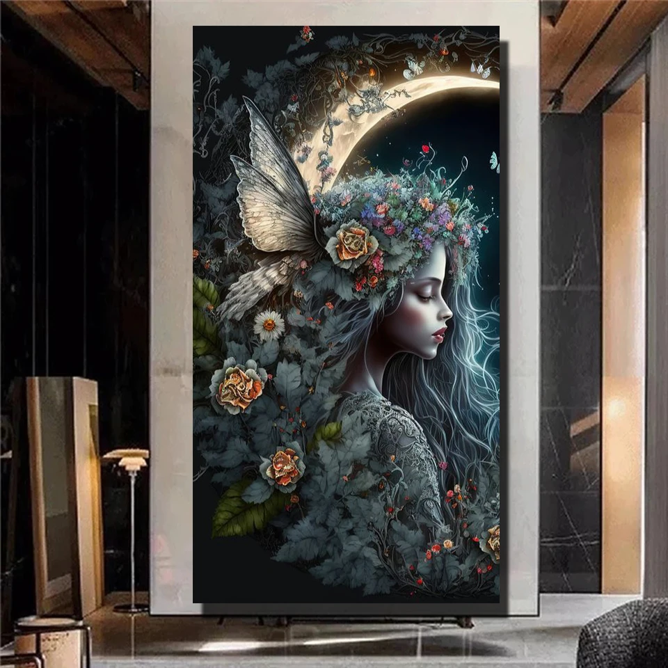 

Large Moon Butterfly Fairy Diamond Mosaic New Gothic Elegant Goddess 5D DIY Diamond Painting Cross Stitch Kit Embroidery Decor