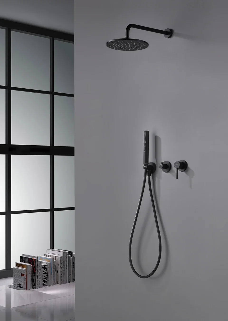 Description Picture 2 of itemMatte Black Rain Shower Set System Bathroom Wall Mounted Hot and Cold Bath Shower Faucet with Handheld Shower Head