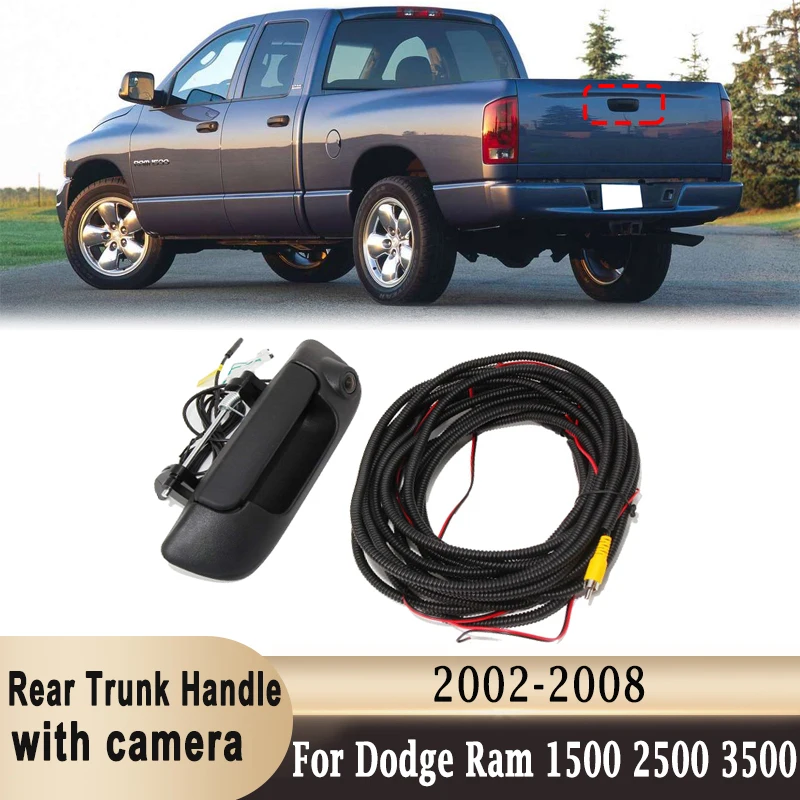 Dodge Ram 1500 2500 3500 2002-2008 뒷문 역방향 백업 카메라 후면보기 이미지 용 주차 카메라가있는 뒷 트렁크 핸들