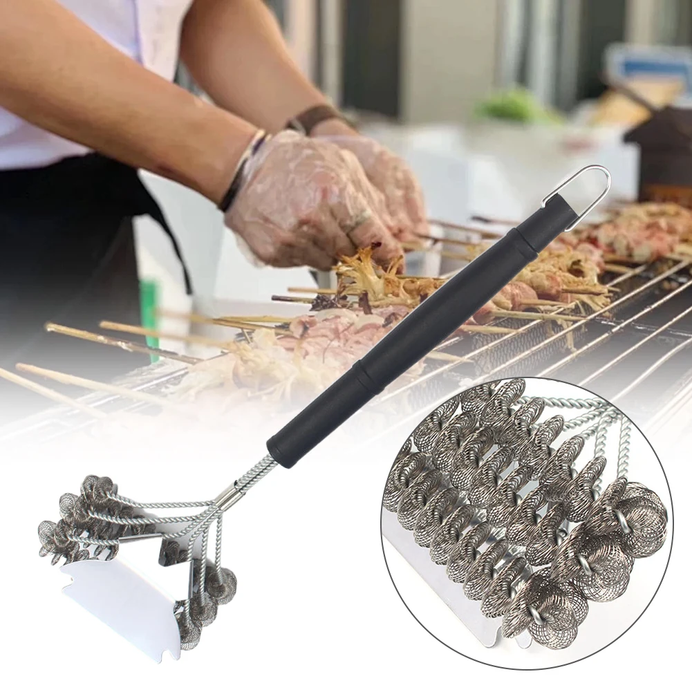 Grill Brush 3/2 Layer BBQ Safe Brush Scraper with Deluxe Handle 18 inch Grill Cleaner Stainless Steel Bristle
