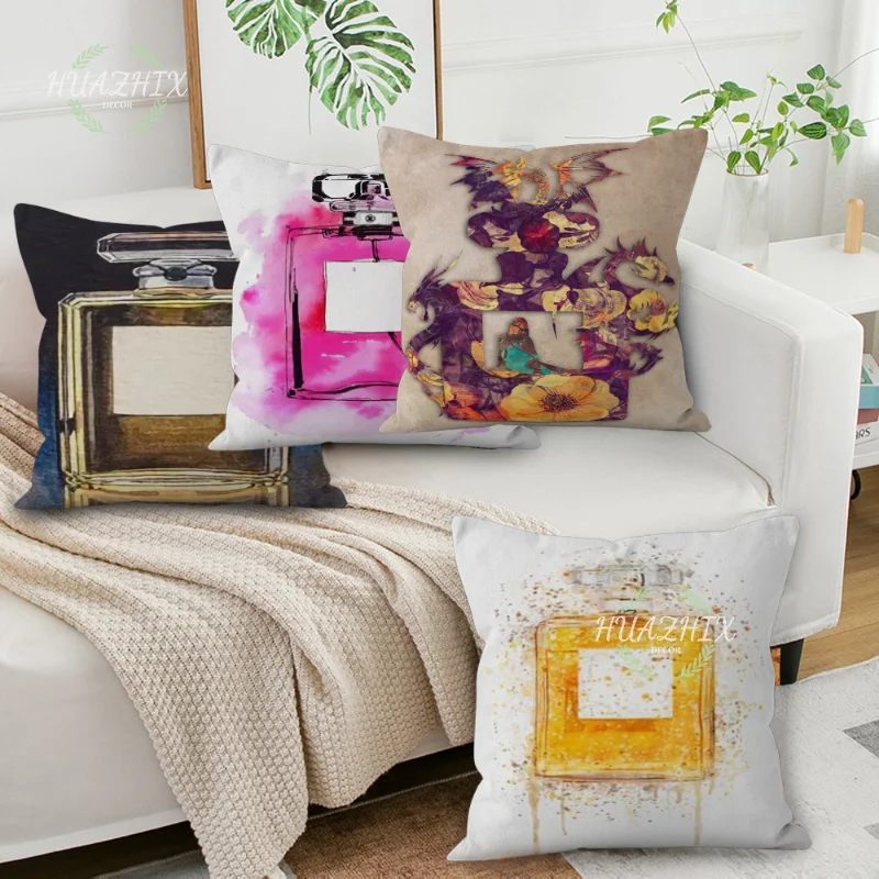

New Hand Painted Flowers Peach Skin Pillowcases Perfume Bottles Pattern Comfortable Sofa Car Seat Cushion Throw Pillow Covers