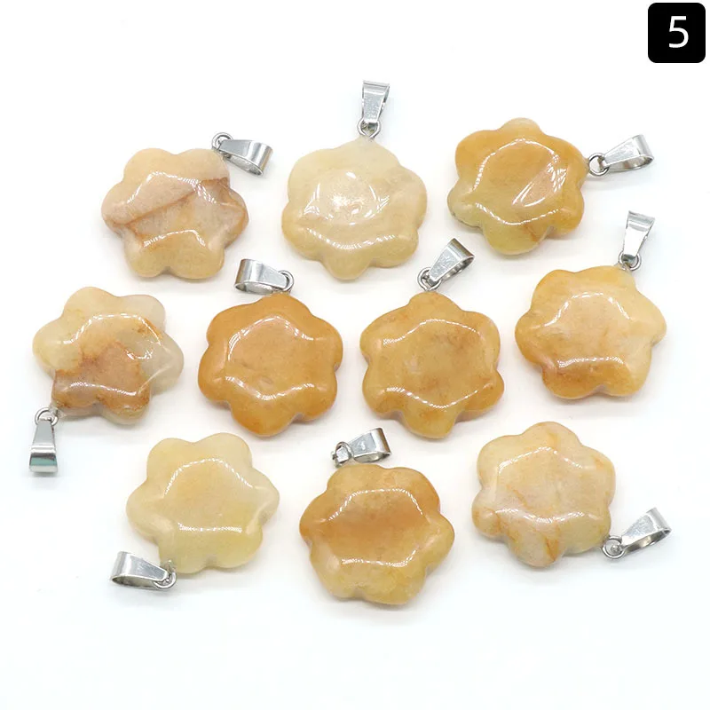 Natural Stone Opal Rose Quartz Tiger's Eye Crystal  Flower Pendants Charms for Diy Keyring Necklace Jewelry Making