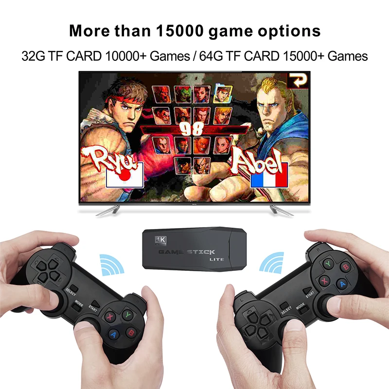 4K TV Game Stick 64GB Built-in 15000 Game Retro Video Game Console  w/Control New