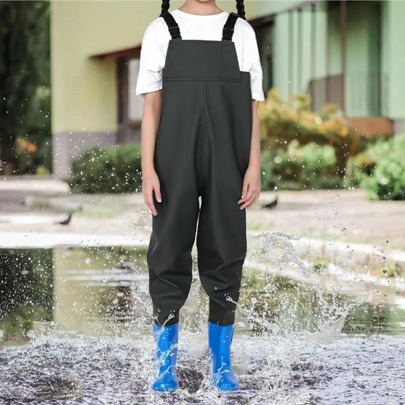 Children Fishing Chest Waders PVC Rain Pants Waterproof Bootfoot Quick-dry