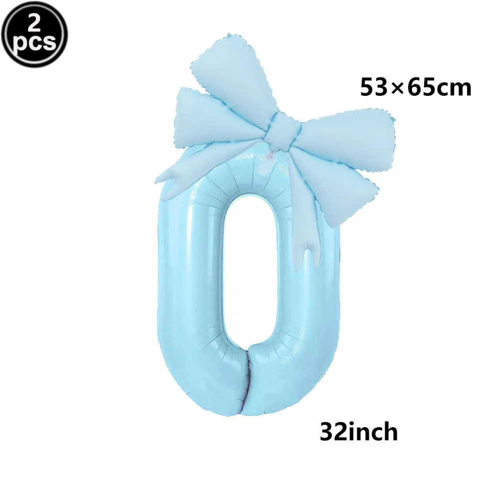 32 Blue, Pink, and Black Number Balloons with Ribbon Bows