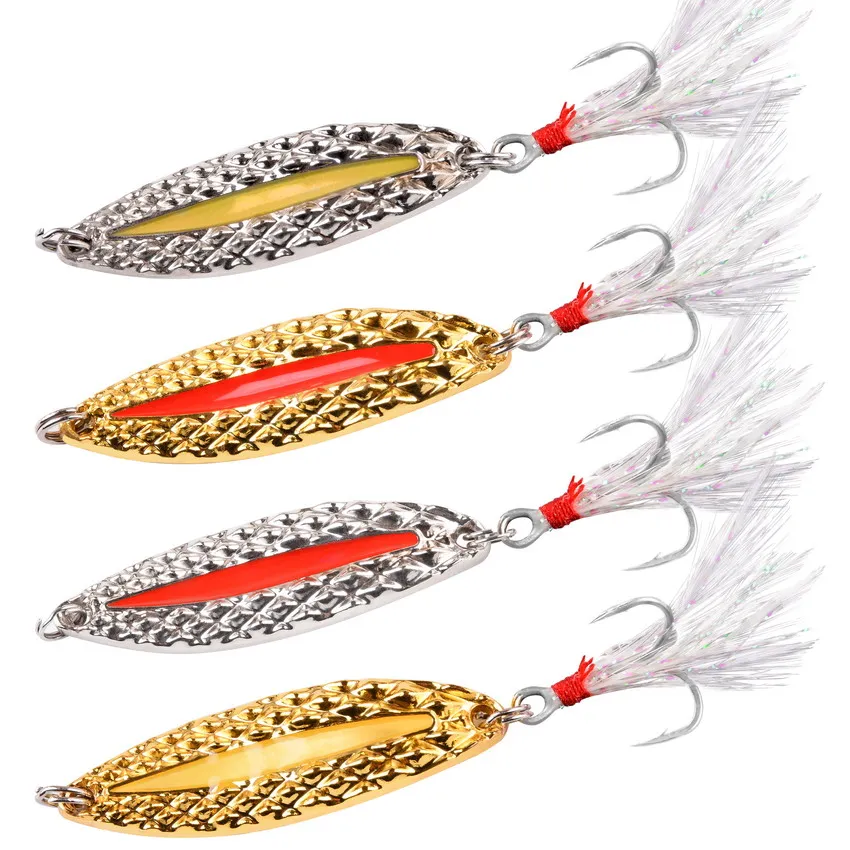 1pcs Metal Spoon Spinner Fishing Lure Hard Baits 2.5g-20g Sequins Lures  Noise Paillette with Feather Treble Hook Fishing Tools