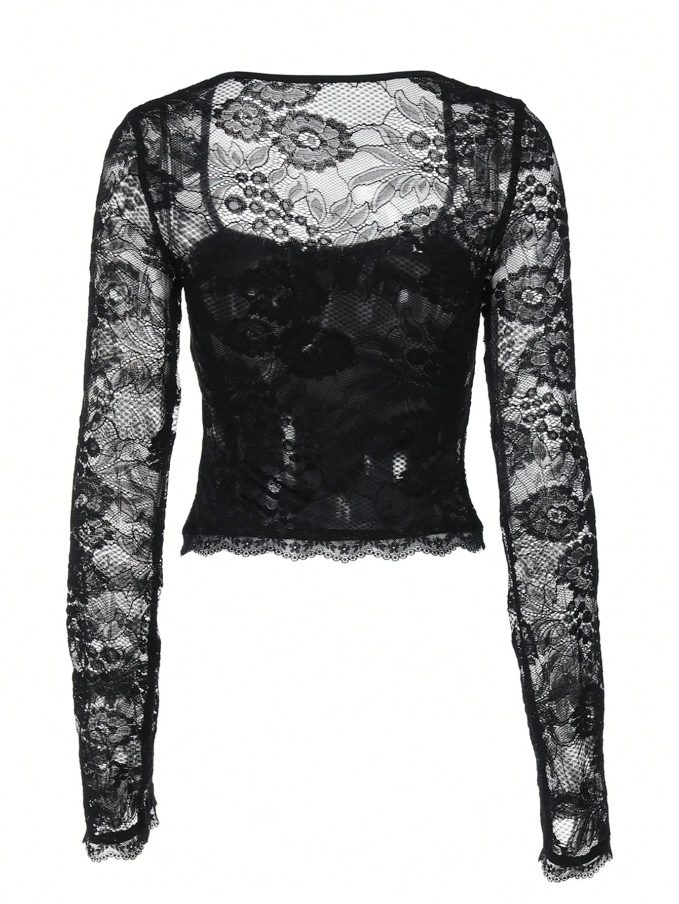 Women's Sexy Lace Patchwork Square Collar Flare Sleeve T-Shirt Elegant Slim Fit Long Sleeve Cropped Top Spring/Fall 2026 6