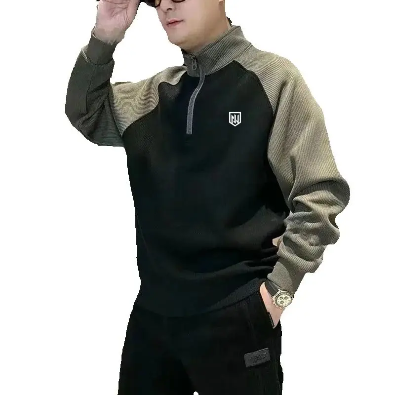 Luxury Brand Golf Top Men's Golf Wear Winter New Long Sleeves Half High Collar Thickening Casual Tee Men Clothes