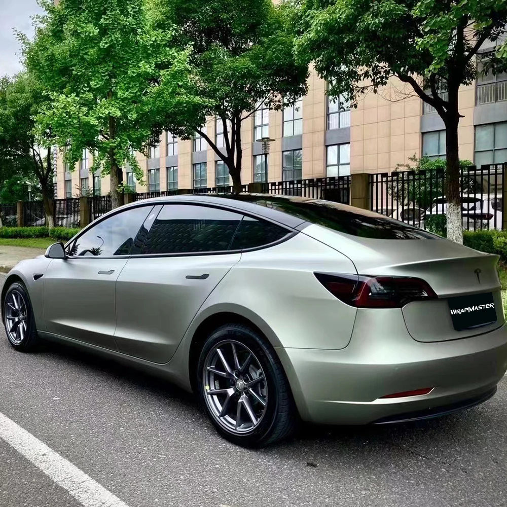 Parti dell'avvolgimento automatico dell'involucro automatico dell'involucro dell'auto ultral opaco personalizzato in fibra di carbonio verde grigio con rivestimento in PET - Colori dell'avvolgimento automatico personalizzati - immagine 2