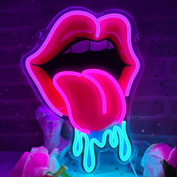 Lips Tongue LED Neon Sign – Pink Pop Art Wall Decor