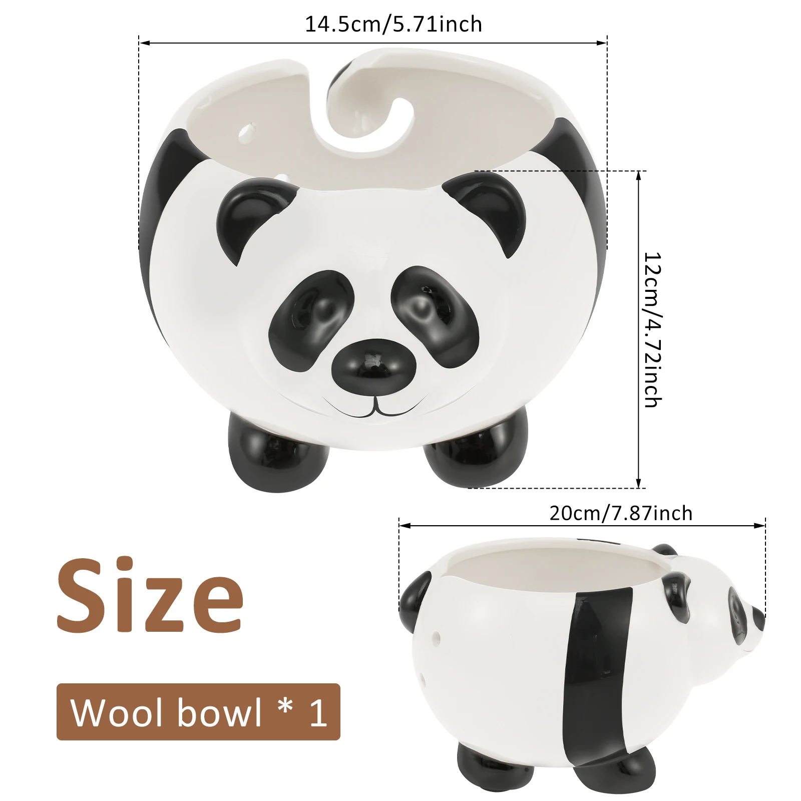 Yarn Bowl Large Capacity Ceramic Crochet Bowl Cute Panda Shape Knitting Decorative Crochet Yarn for Home Tabletop