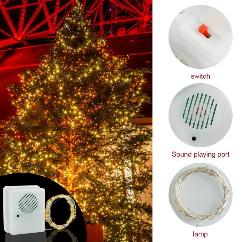 

Christmas Sound Sensor Music Speaker /9.8ft String Lights Voice-activated Props Sound Sensor Christmas Party Xmas Tree Decor