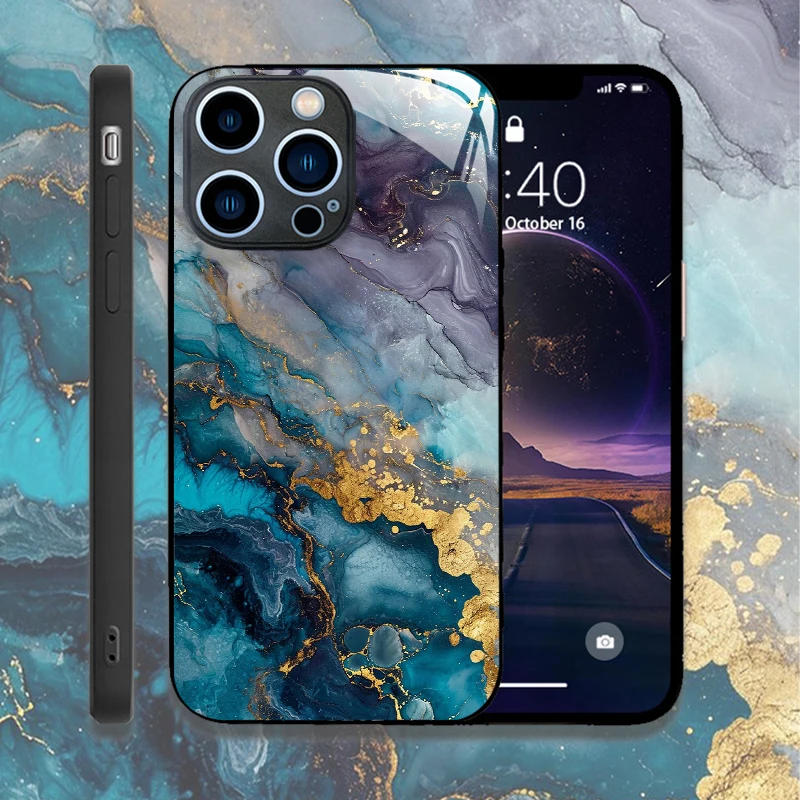 Colorful Marble Shockproof Tempered Glass Phone Case