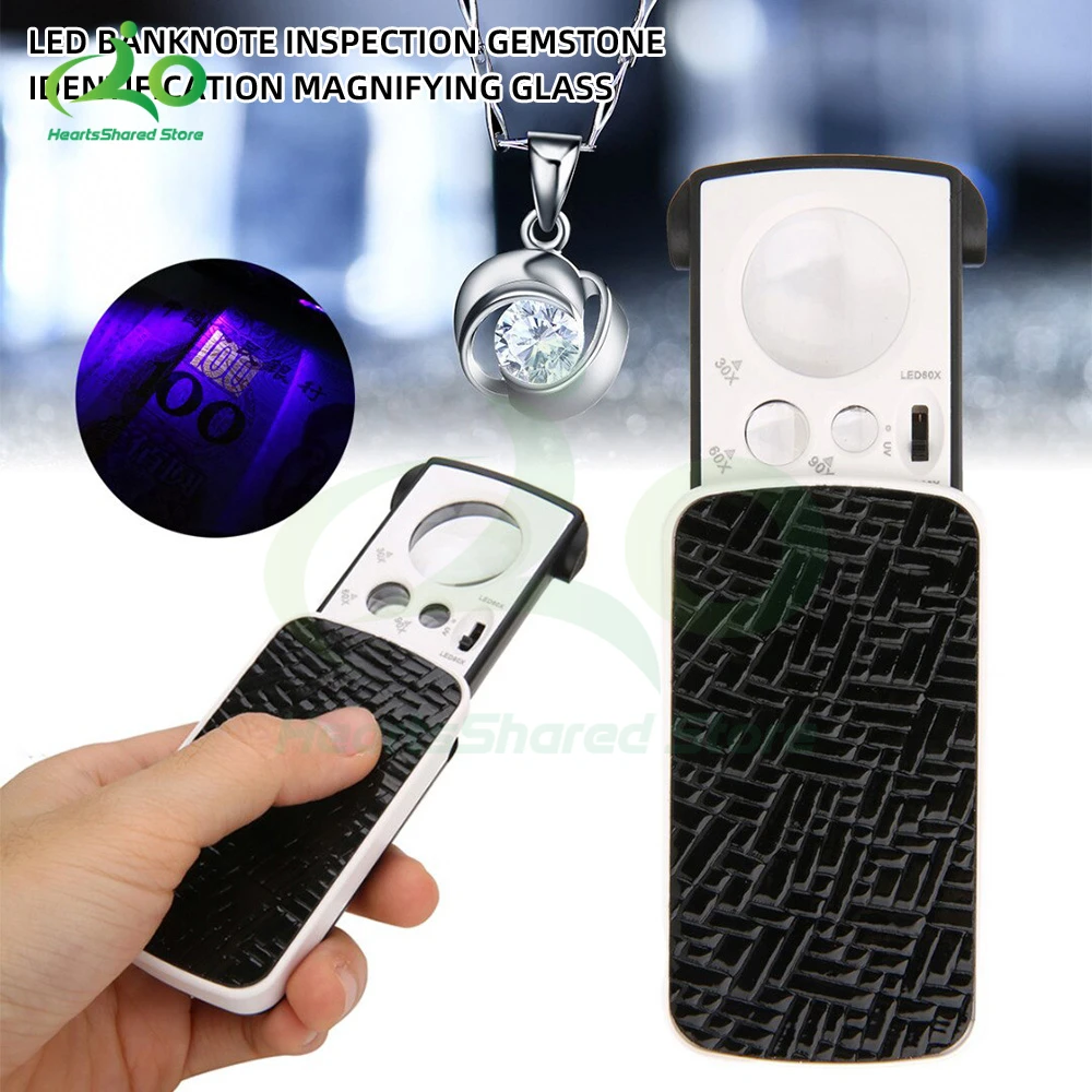 

Увеличительное стекло для ювелирных изделий с карманами 30X 60X 90X, лупа с петлей со светодиодсветильник кой, 8,5*4,5*2 см