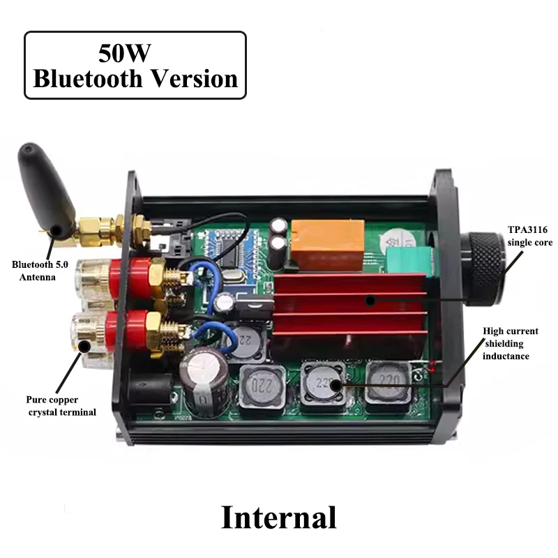50W+50W Hifi Audio 2.0 Stereo Music Digital Power Amplifier TPA3116 Single Core Amp Chip for Home Sound Speaker with Bluetooth