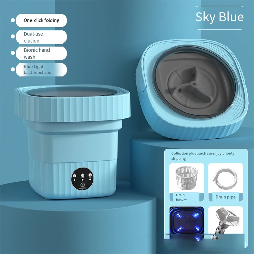 

6L 11L Folding Portable Washing Machine with Spin Dryer for Clothes Travel Home Ultrasonic Underwear Socks Mini Washer 110V 220V