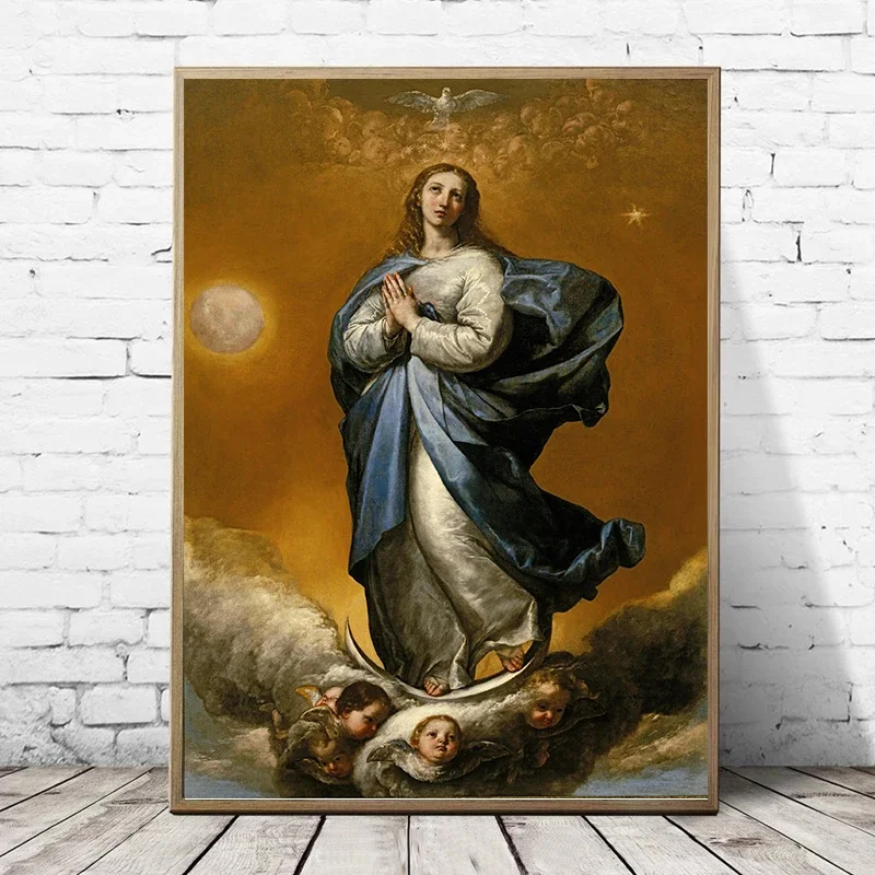 Classical Virgin Mary Canvas Painting Wall Art Posters and Prints Picture Christian Catholic Religious Church Room Home Decor