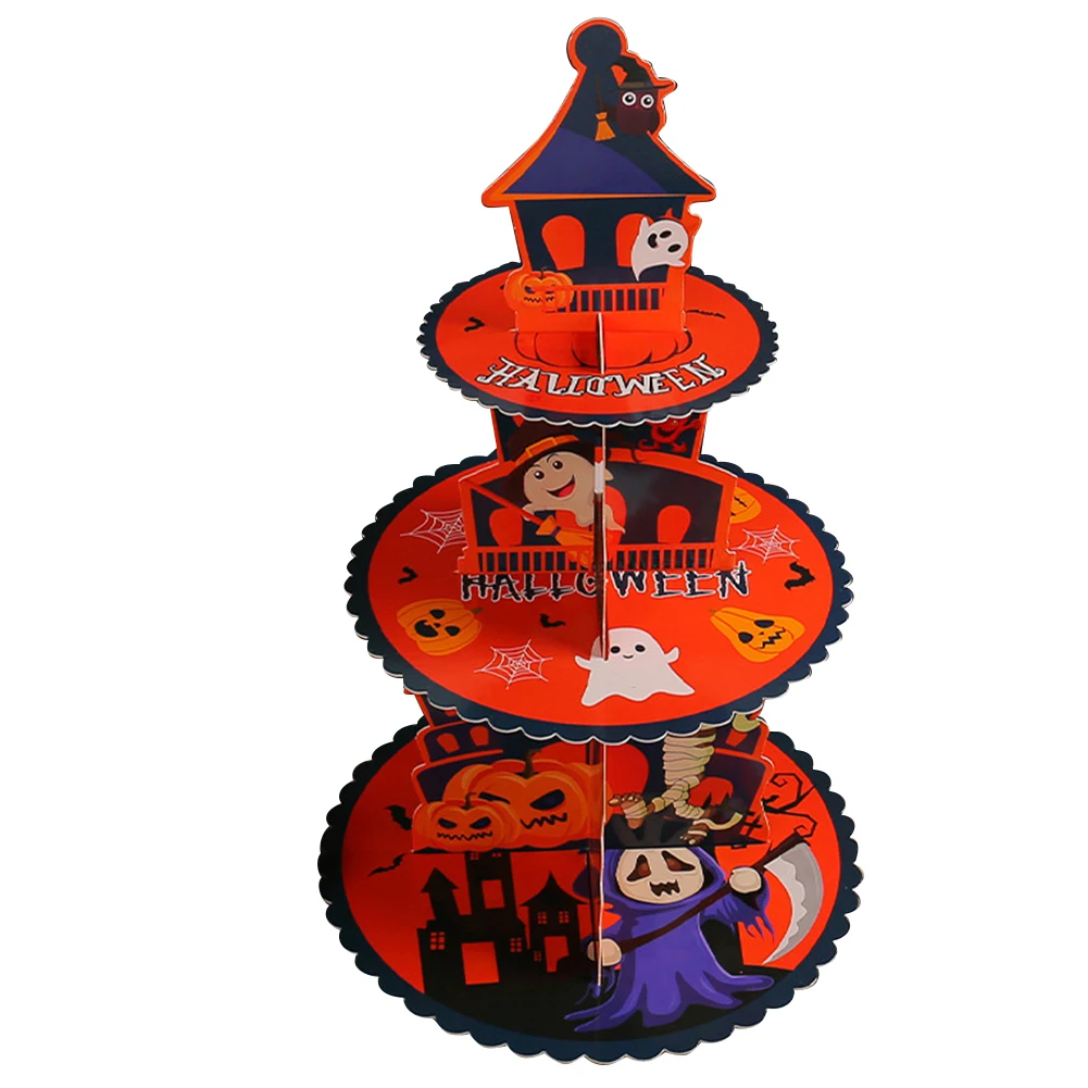 Halloween 3 Tier 3D Cupcake Stand Decoration Creative Desk Dessert Display Plate Cupcake Serving Tray for Club Party Decoration