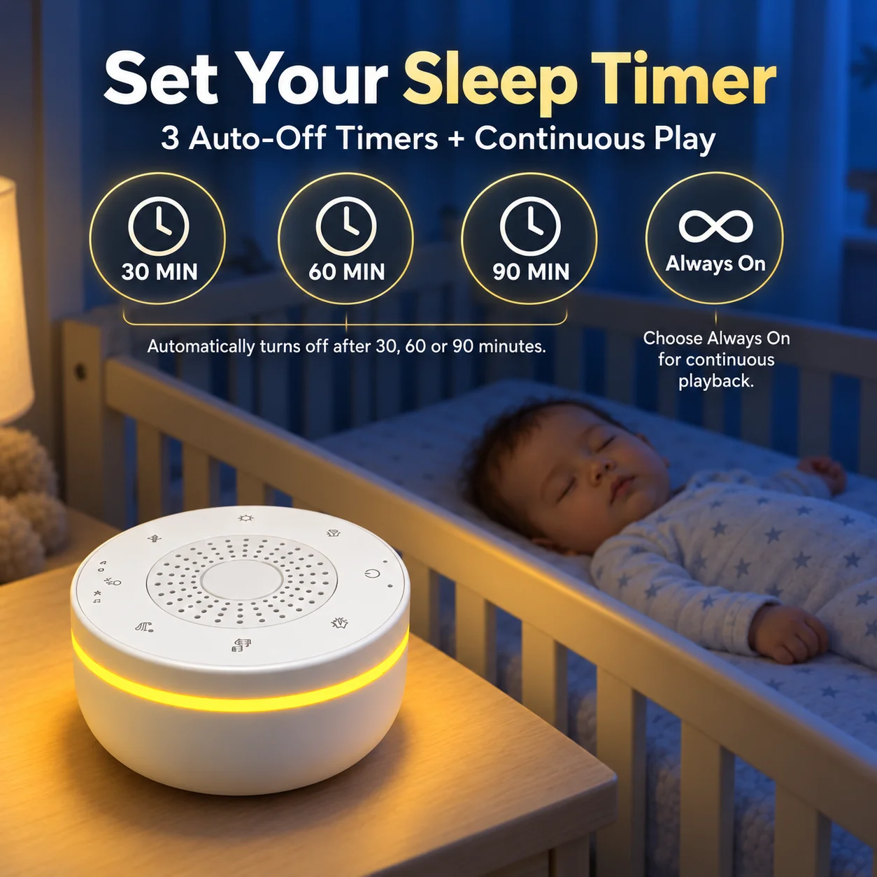 Portable White Noise Sleep Soother with Night Light - 30 Calming Sounds, Rechargeable, Timer & Child Lock Features
