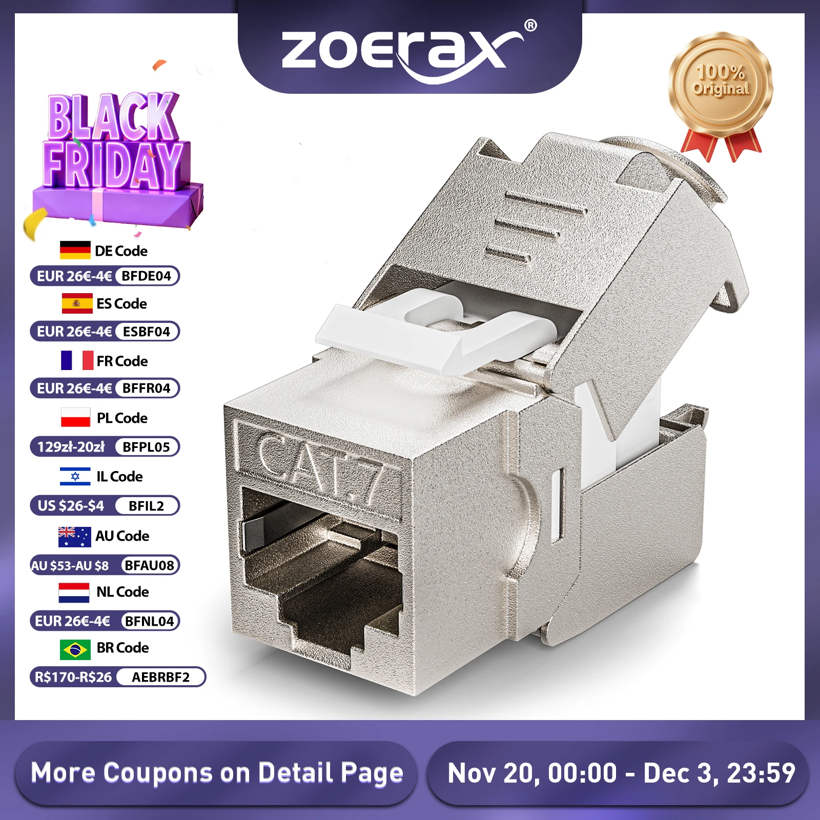 ZoeRax RJ45 CAT8 CAT7 CAT6A Keystone Jack Network Shielded Tool