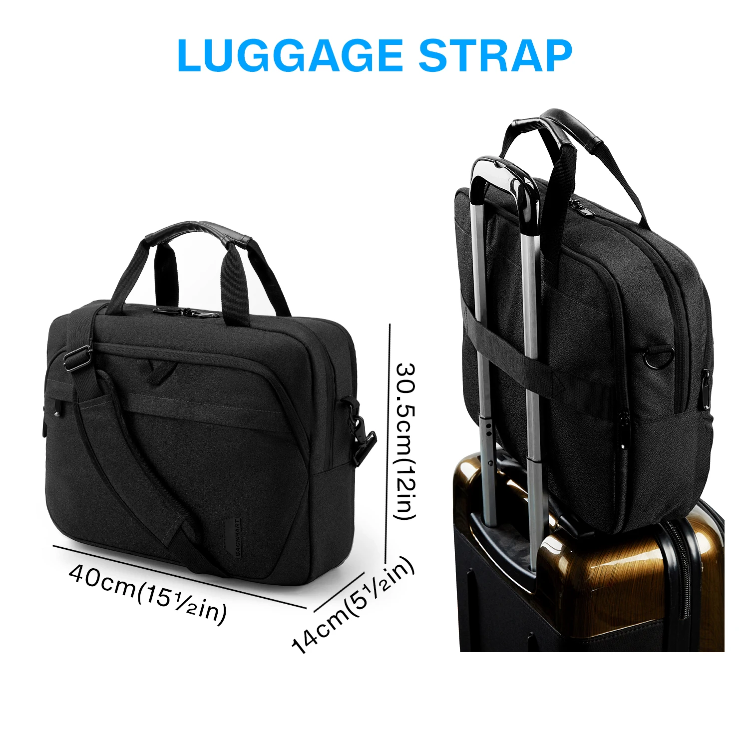 bagsmart 17,3-inch laptoptas, uitbreidbare aktetas, computertas voor heren en dames, laptopschoudertas, werktas, zakenreizen, kantoor, afsluitbaar, zwart, 17.3 Inch, Hedendaags