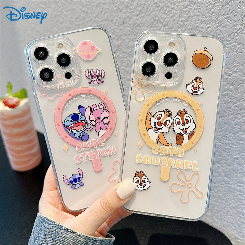 Disney Anime Stitch Angel Chip N Dale Iphone 15 Pro Max 14 13 12 11 Pro Max Magsafe Magnetic Wireless Charging Phone Case Regali
