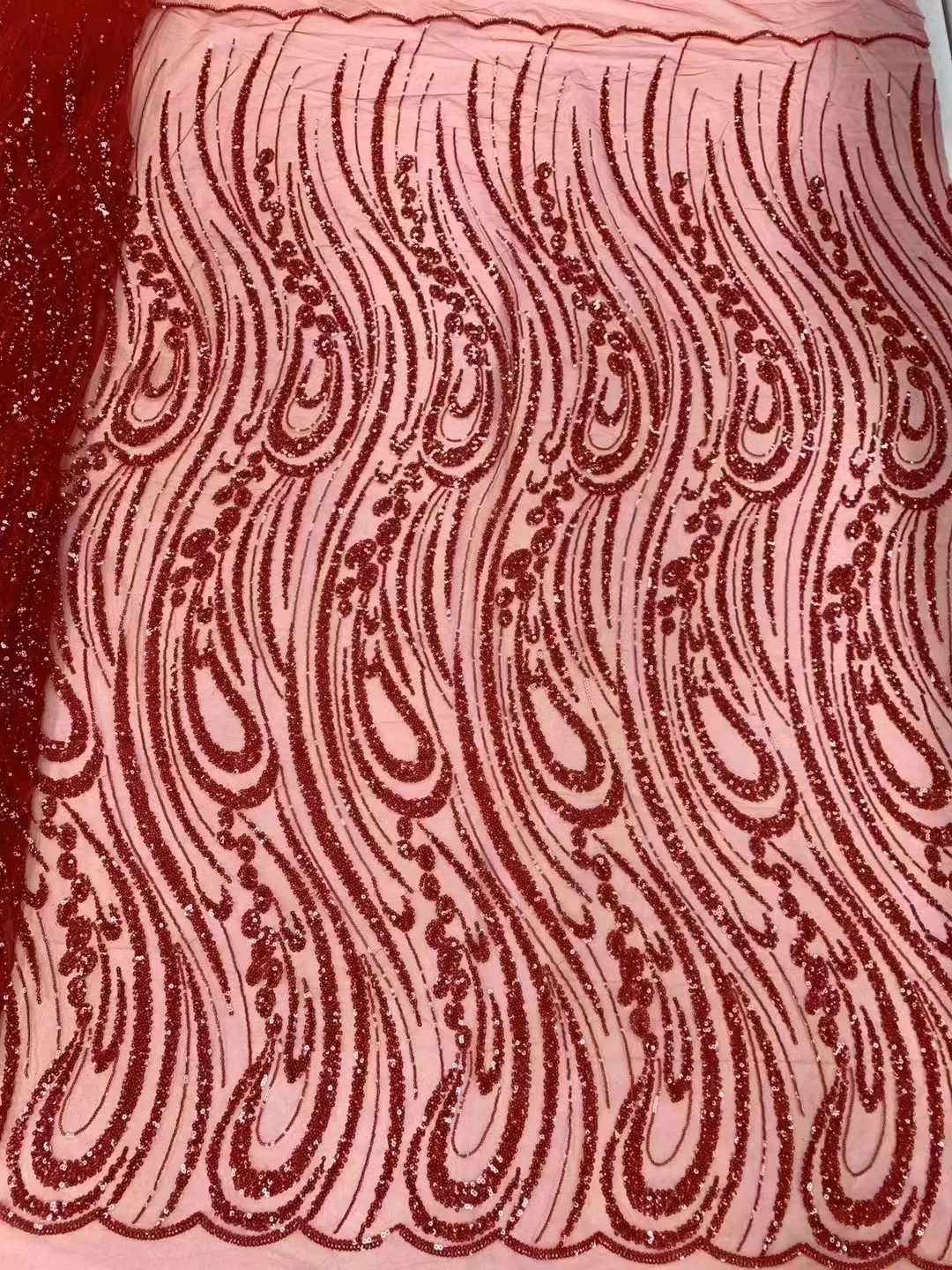 French Tulle Sequin Lace Fabric African Groom Lace Fabric 5 Yards For Nigeria Wedding Party Dress