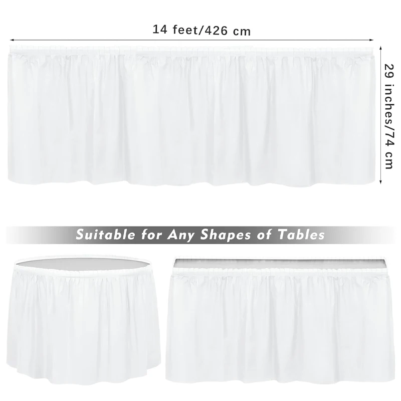 White Plastic Table Skirt 14 Feet X 29 Inch Rectangle Tables Table Skirts Disposable Cover for Birthday Baby Shower Party