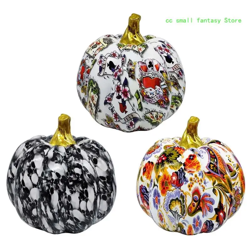 

R3MA Resin Colorful Pumpkin Figurine Halloween Art Desktop Crafts Ornament for Home Bedroom Living Room Office Decoration Gift