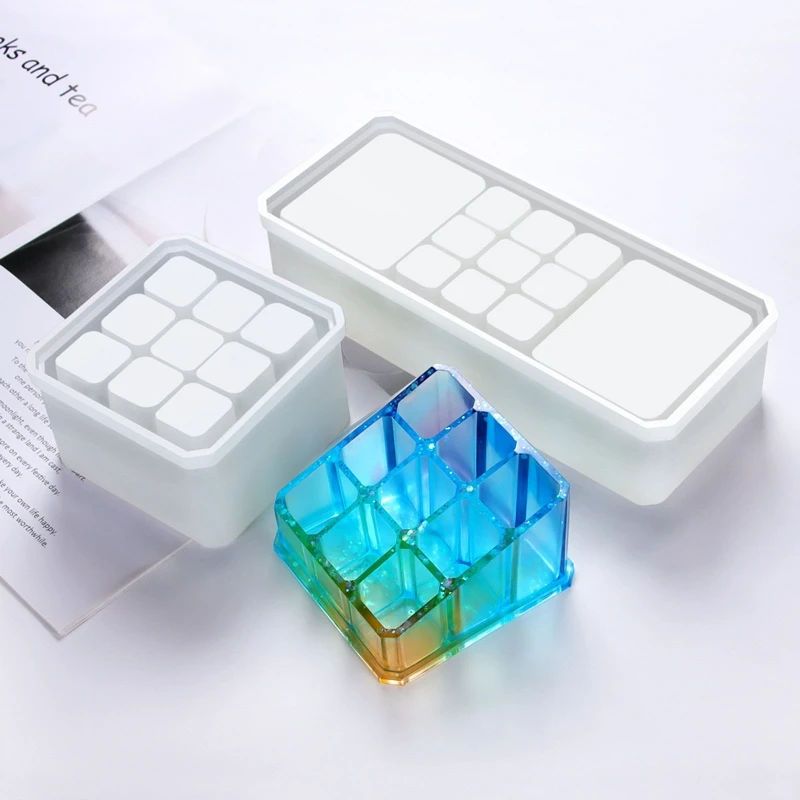 Y4QE Makeup Lipstick Storage Box Silicone Mold Resin Lipstick Holder Molds 9 Slot Resin Molds for DIY Crafts Making Craft