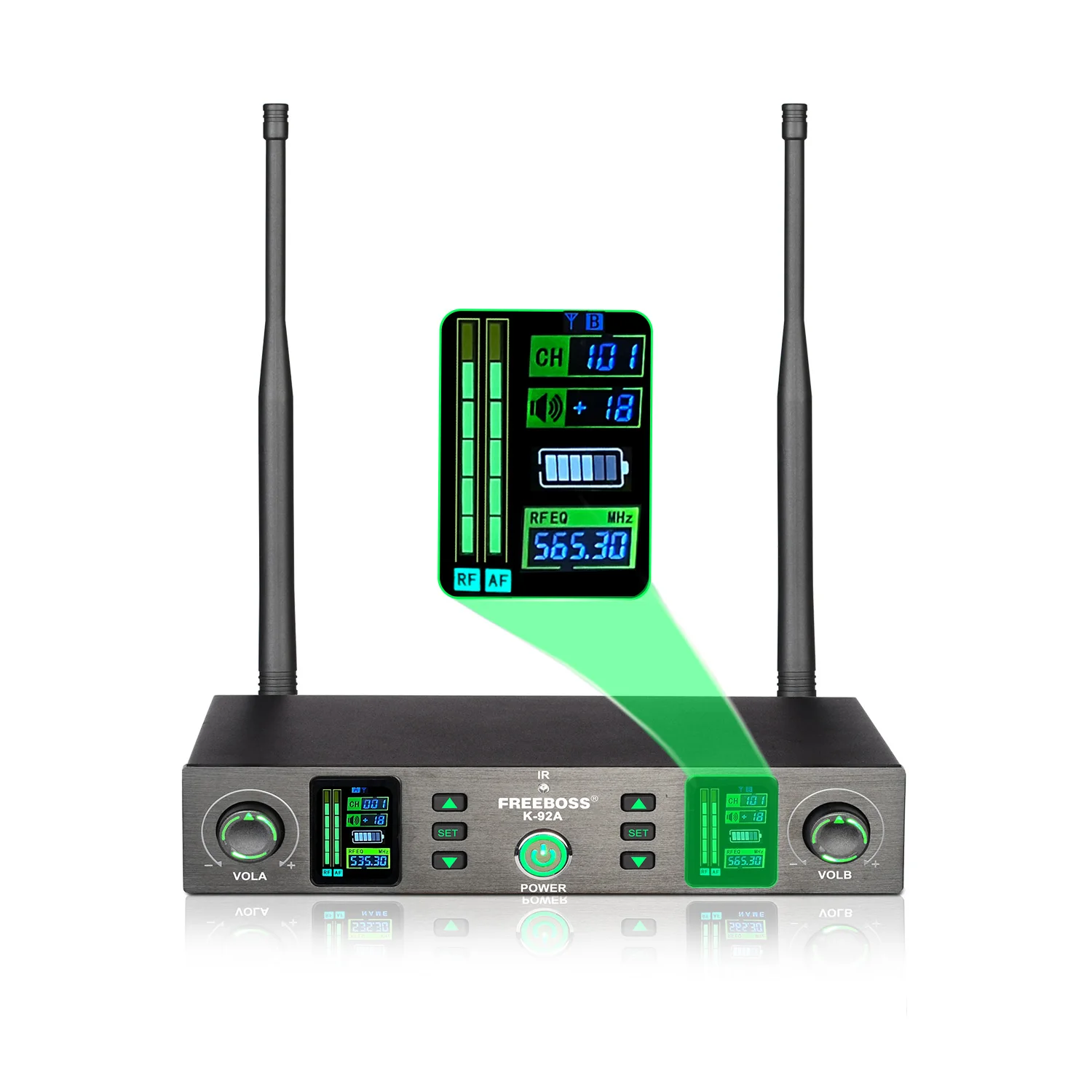 FREEBOSS 듀얼 채널 무선 마이크, UHF 분리형 캡슐 코어 2 핸드헬드 다이나믹 마이크, 금속 라디오 가라오케 시스템 K-92A