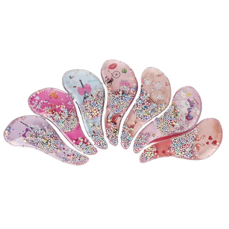 1pc Fashion Hairdressing Comb for Kids Anti-knot Massage Combs with Flowing Bead Handle Hair Comb for Children Girls Makeups
