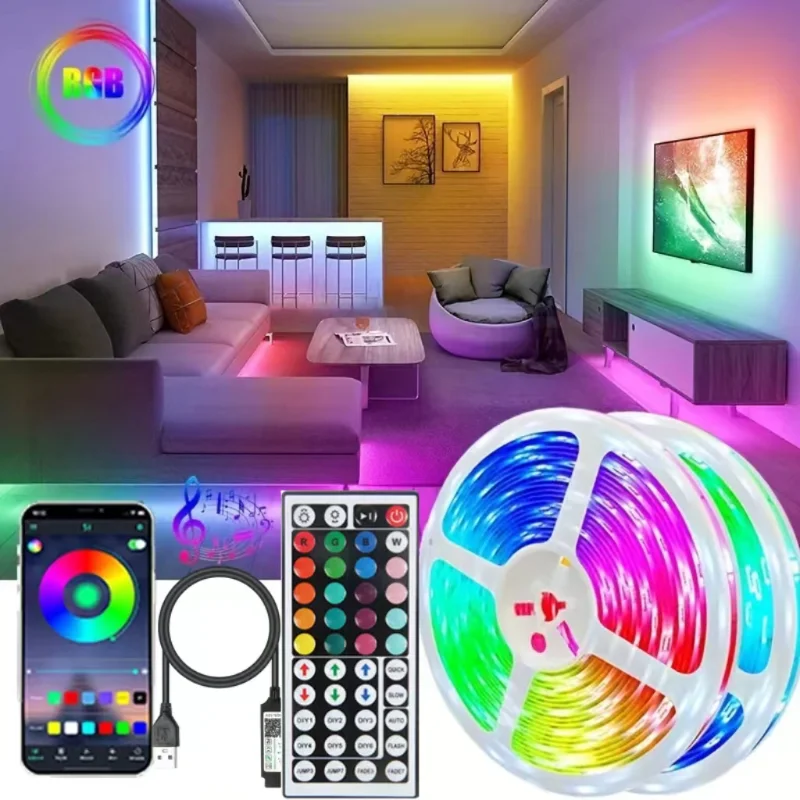 SMD5050 LED Strip Light DC5V Flexible Ribbon Neon Lights 10M Bluetooth Control Music Mode Lamp TV Backlight for Room Decoration