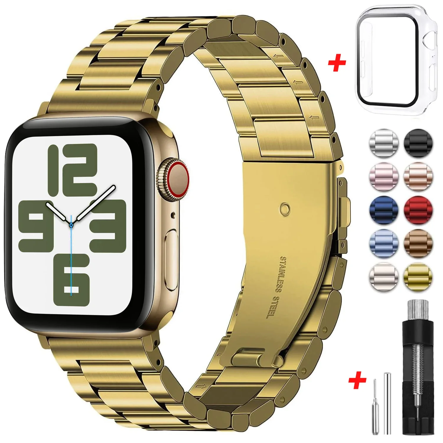 Sleek Metal Watch Band with Protective Case