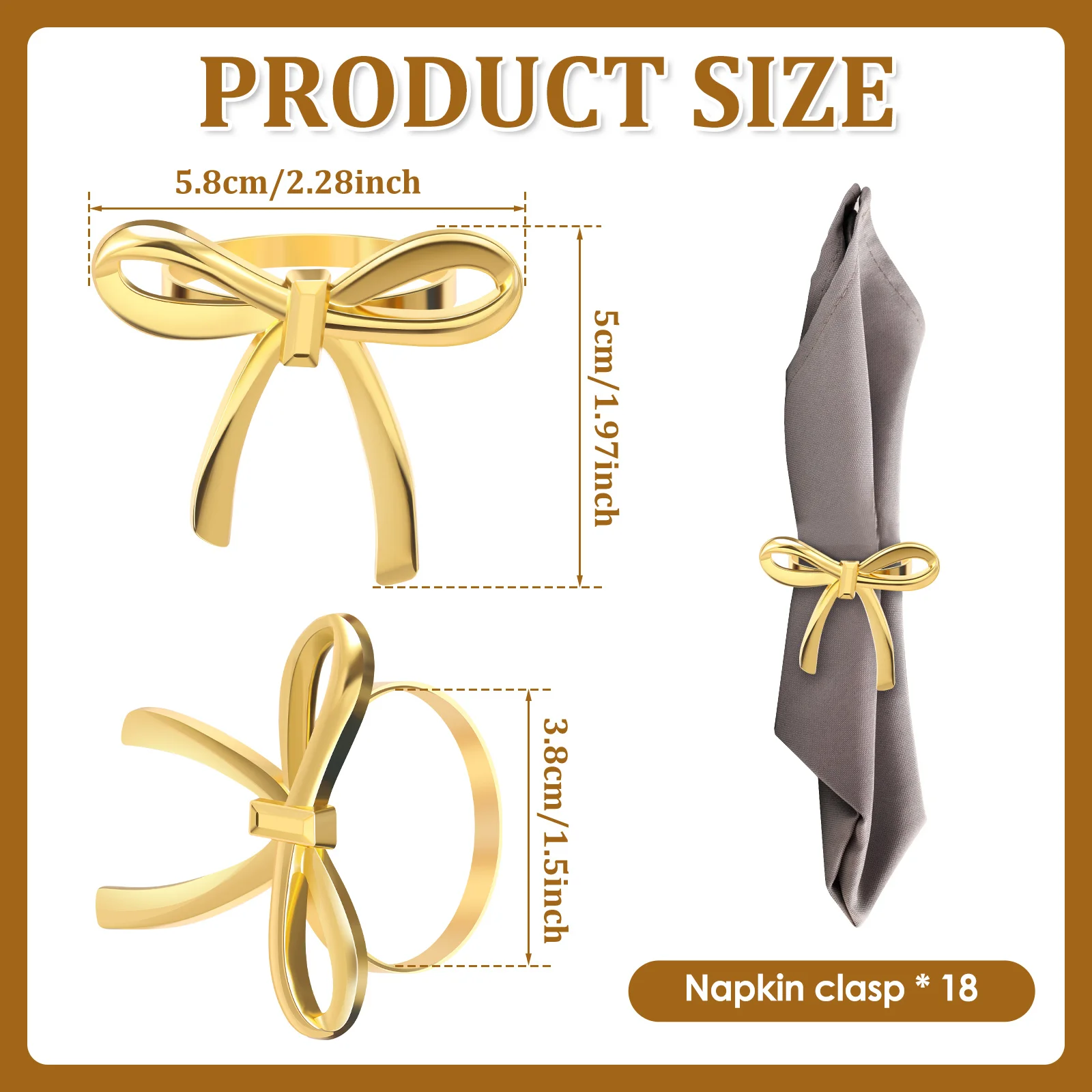 18/30 Pcs Gold Napkin Ring Bow Napkin Rings Reusable Metal Napkins Holder for Wedding Party Dinner Hotel and Table Decoration