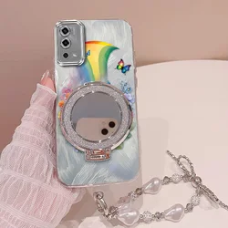 3 - Piece Rainbow Phone Case Set with Lanyard and Stand - OPPO A52 (Silver)