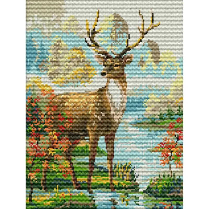 Stag Animal Pattern Cross Stitch Kit Aida 14CT 16CT 11CT Counted Printed Fabric Needle and Thread Sewing Set DIY Handmade Crafts