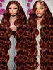 250% Reddish Brown Body Wave 13x6 HD Lace Front Wig 30 32 Inch Water Wave 13x4 Lace Frontal Human Hair Wigs For Women PrePlucked 1