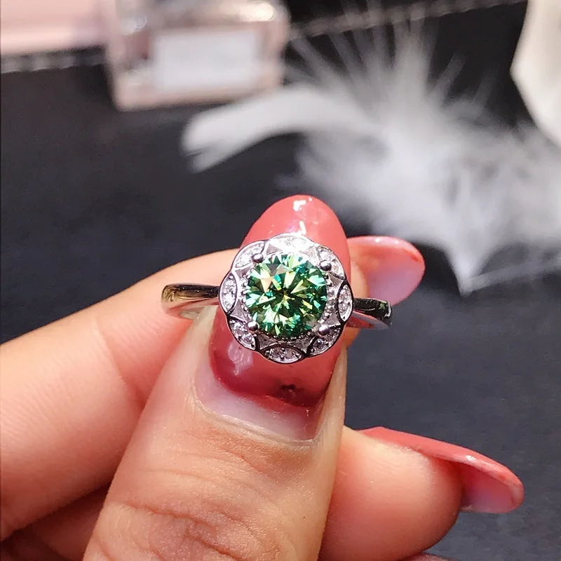 

Douyin Kuaishou Live Jewelry Wholesale Hearts and Arrows High Carbon Diamond Imitation Maldives Blue Green Moissanite Ring