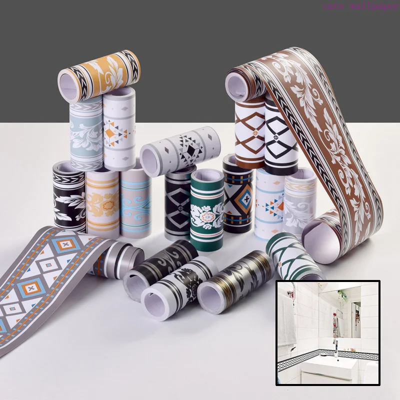 

5m/roll Self Adhesive Wall Skirting Border Sticker Waterproof Wallpaper Vintage Floral Waist Line Wall Stickers Home Decor