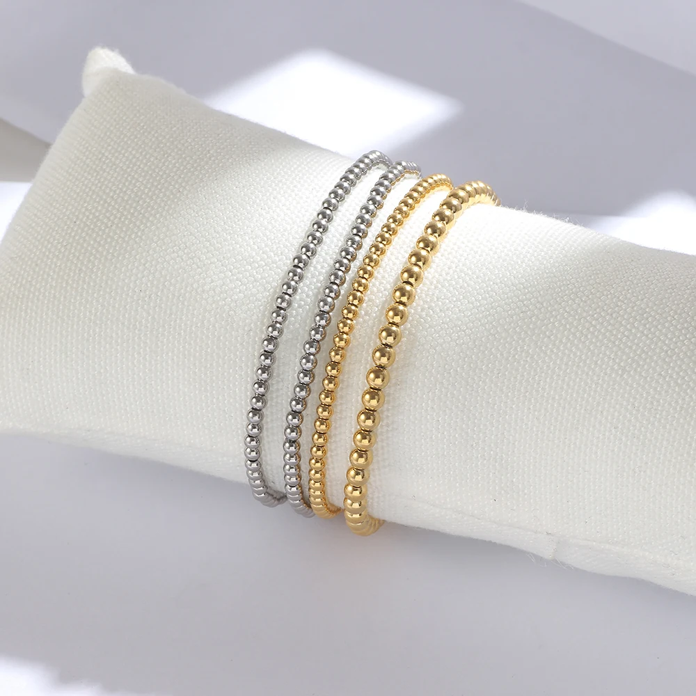 Stainless Steel 3MM 4MM Ball Beads metal bead bracelet for Women Men Gold Silver Color Bracelets Charms Metal Statement Jewelry