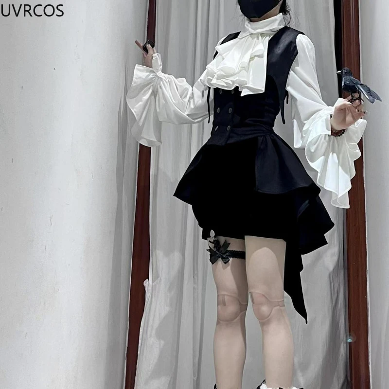 Halloween Sweet Y2k Style Lolita 3 Piece Sets Women Chic White Bow Shirts Strap Skirt Mini Pants Dark Gothic Lolita Suit Winter 5