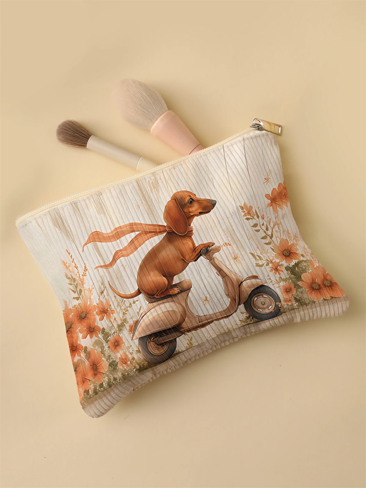 Women's Corduroy Travel Cosmetic Bag Portable Large Capacity Makeup Storage Organizer Zipper Clutch Purse Make up Bag