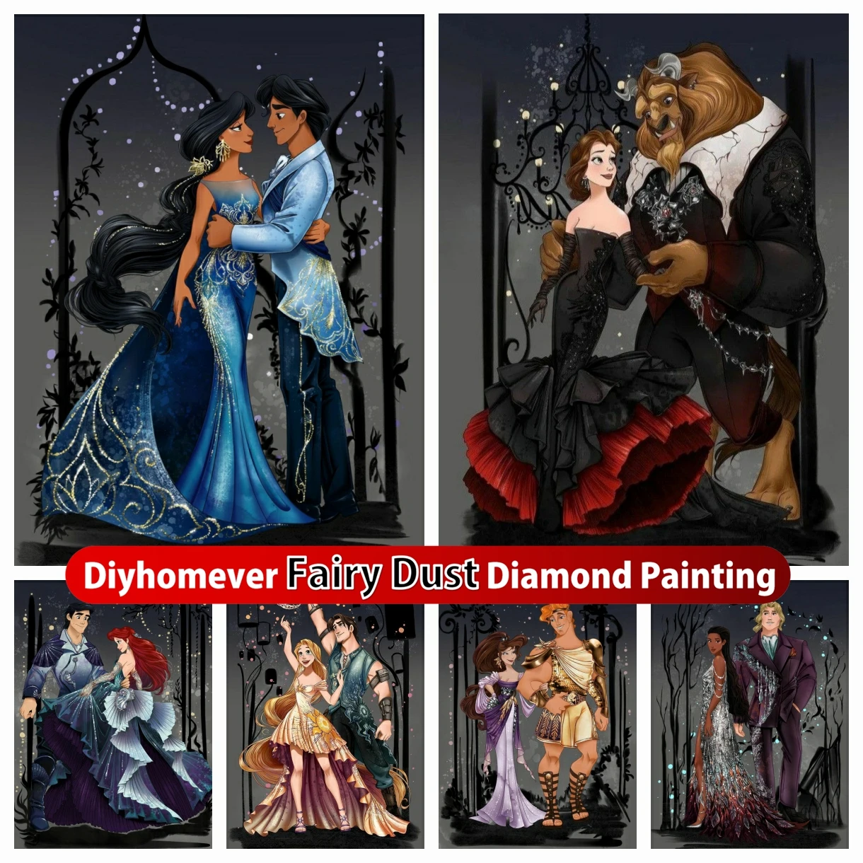 Disney Princess And Prince 5D Diy Fairy Dust Diamond Painting Mosaic Cartoon Cross Stitch Ricamo Home Decor Regalo Per Bambini